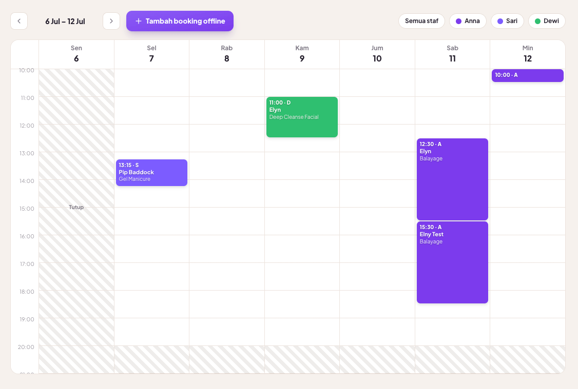 Kalender booking GlowApp